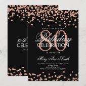 Invitation Confettis Pailletés Rose Gold Noir 80ème Anniversa (Devant / Derrière)