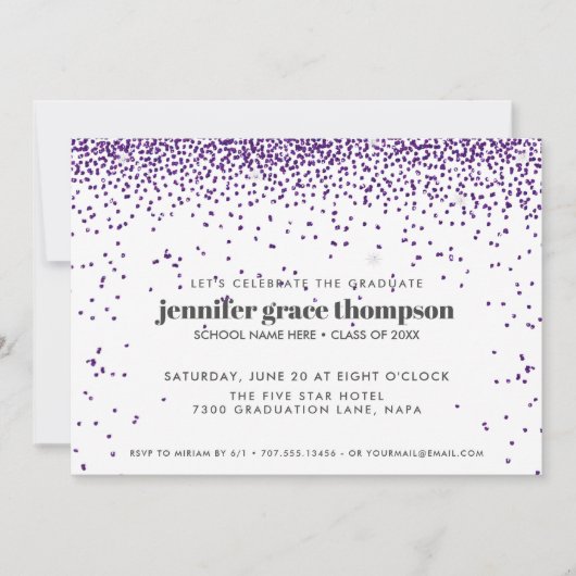 Invitation Confettis Pailletés Violet Blanc Photo Fête de Dip (Devant)