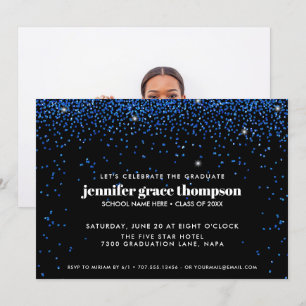 Invitation Confettis Paillettes Bleu Noir Photo Fête de Remis