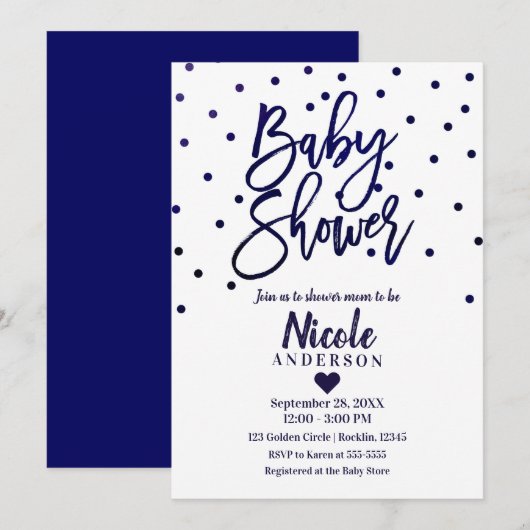 Invitation Confettis pour Baby Shower avec écriture moderne b (Devant / Derrière)