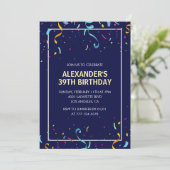 Invitation Confettis pour hommes modernes simples 39e anniver (Debout devant)
