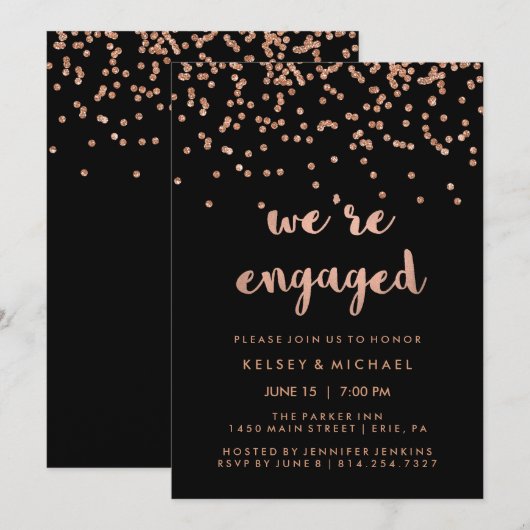 Invitation Confettis roses d'or de Faux sur la partie de (Devant / Derrière)