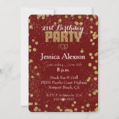 Invitation Confettis rouges et dorés pour 21e anniversaire (Devant)