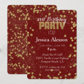 Invitation Confettis rouges et dorés pour 21e anniversaire sc (Devant / Derrière)