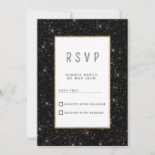 Invitation Confettis scintillants noirs et dorés RSVP (Devant)