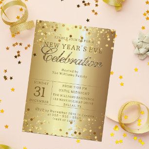 Invitation Confettis sur fond métallisé or pour la fête du No