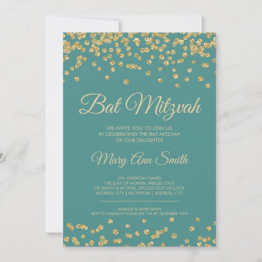 Invitation Confettis Teal de parties scintillantes de Faux (Devant)