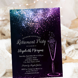 Invitation Confettis violets élégants Verre Noir Retraite