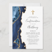 Invitation Confirmation Agate Géode Bleu Paillettes Or (Devant)