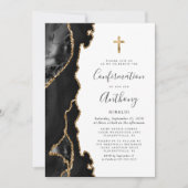 Invitation Confirmation Agate Géode Noir Paillettes Or Faux (Devant)