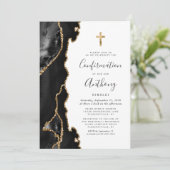 Invitation Confirmation Agate Géode Noir Paillettes Or Faux (Debout devant)