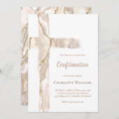 Invitation Confirmation agate rose beige Croix sainte (Devant / Derrière)