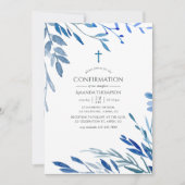 Invitation Confirmation Aquarelle Feuilles Indigo Marine (Devant)