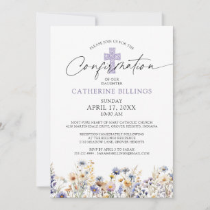 Invitation Confirmation Aquarelle Fleurs sauvages Croix de la