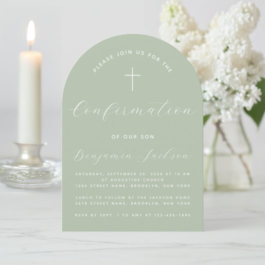 Invitation Confirmation Arch Sage Vert Simple Script moderne