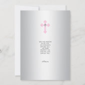 Invitation Confirmation Argent Floral Pink Cross FILLE + POEM (Dos)