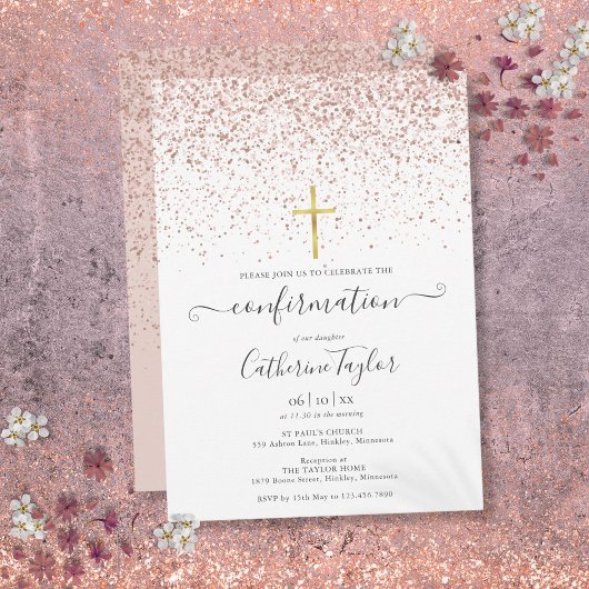 Invitation Confirmation au Glitter Or Rose Moderne