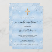 Invitation Confirmation bleu clair croix garçon (Devant / Derrière)