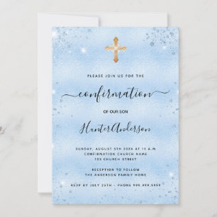 Invitation Confirmation bleu clair croix garçon