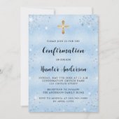 Invitation Confirmation bleu garçon élégant script luxe (Devant)