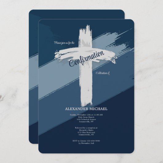 Invitation Confirmation bleue moderne (Devant / Derrière)