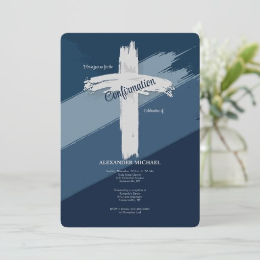 Invitation Confirmation bleue moderne (Debout devant)