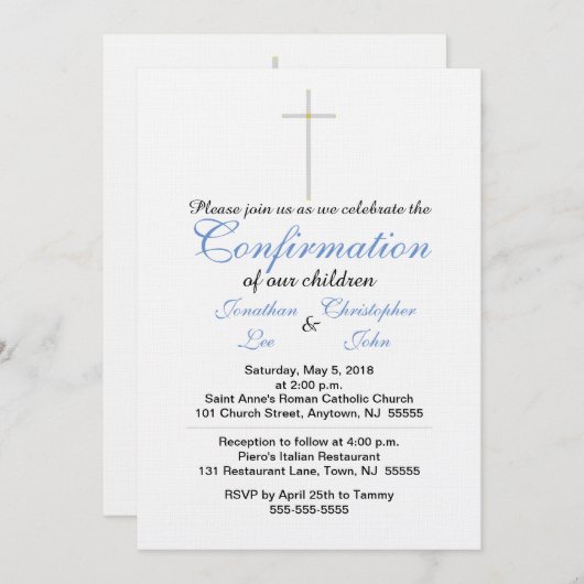 Invitation Confirmation Blue Twins Crisp White (Devant / Derrière)