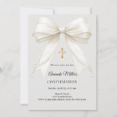 Invitation Confirmation bow ivory pearls girl gray (Devant)