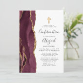 Invitation Confirmation Burgundy Agate Gold Glitter (Debout devant)
