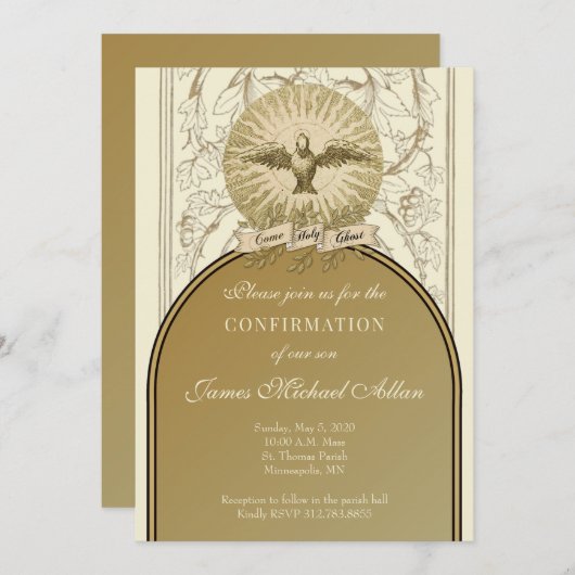 Invitation Confirmation catholique Or Saint-Esprit (Devant / Derrière)