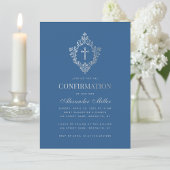 Invitation Confirmation Classic Blue Boy Faux Silver Crest
