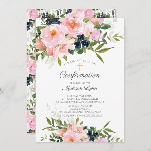 Invitation Confirmation de Blush Roses & Peonies (Devant / Derrière)
