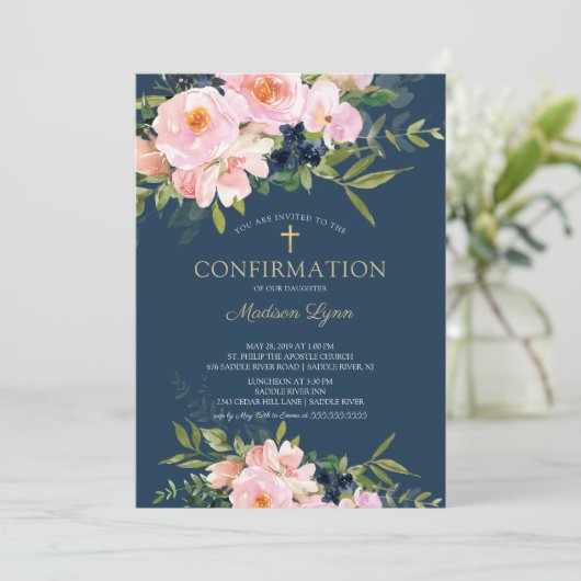 Invitation Confirmation de Blush Roses & Peonies (Debout devant)