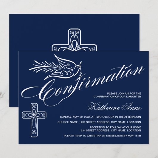 Invitation Confirmation de calligraphie avec croix et colombe (Devant / Derrière)