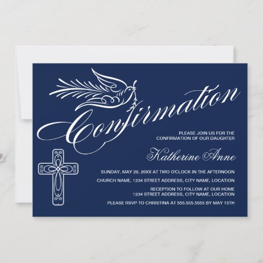 Invitation Confirmation de calligraphie avec croix et colombe (Devant)