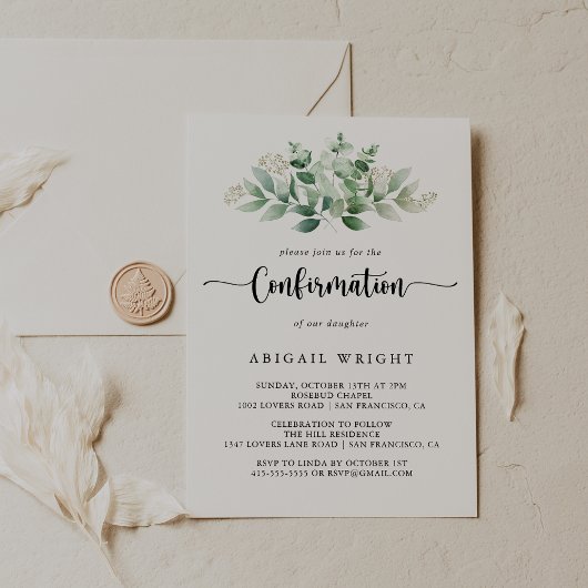 Invitation Confirmation de calligraphie minimaliste Eucalyptu