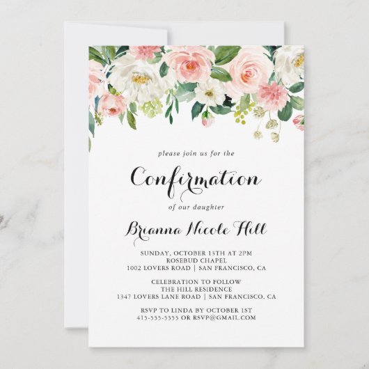 Invitation Confirmation de calligraphie verte florale simple (Devant)