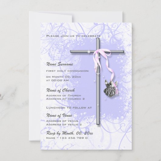 Invitation Confirmation de communion religieuse violette bapt (Devant)