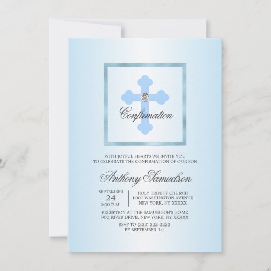 Invitation Confirmation de Croix Bleue Élégante Personnalisée (Devant)