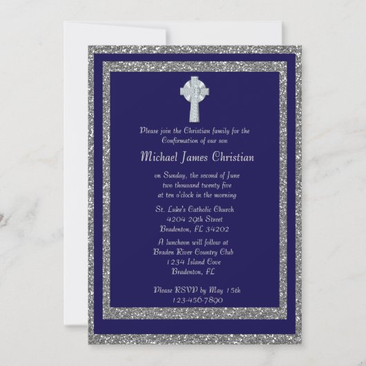 Invitation Confirmation de croix celtique argent (Devant)