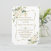 Invitation Confirmation de Croix d'or aux fleurs blanches de  (Debout devant)