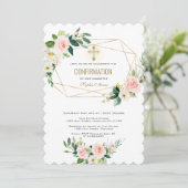 Invitation Confirmation de croix d'or fleurie de crème de lux (Debout devant)