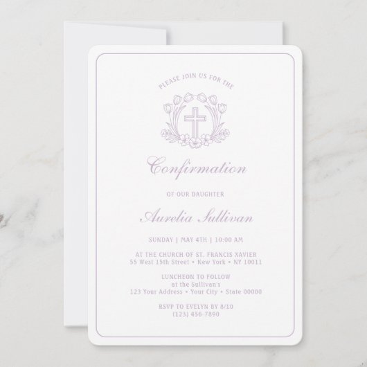 Invitation Confirmation de croix florale simple Lilac (Devant)