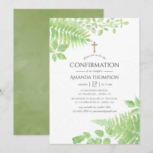 Invitation Confirmation de feuillage de verdure à l'aquarelle (Devant / Derrière)