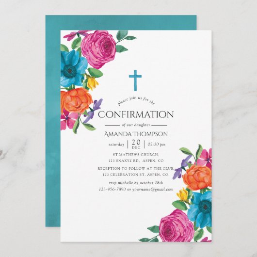 Invitation Confirmation de fiesta florale d'aquarelle (Devant / Derrière)