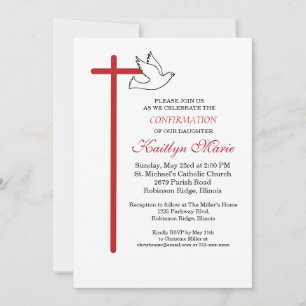 Invitation Confirmation de fille Croix-Rouge et colombe sur f