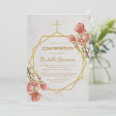 Invitation Confirmation de fille or rose magnolia marbre flor (Debout devant)