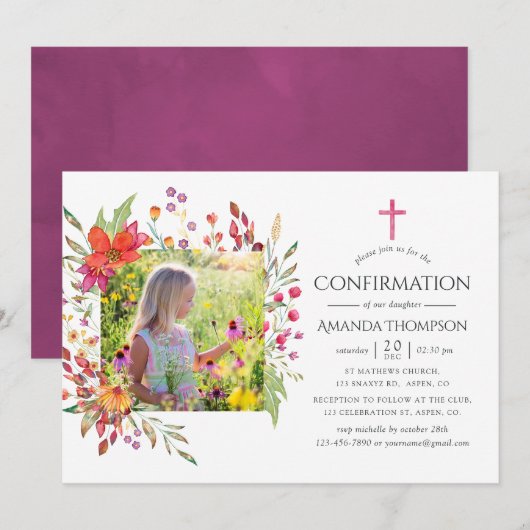 Invitation Confirmation de fleurs sauvages aquarelle (Devant / Derrière)