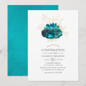 Invitation Confirmation de floraison turquoise et or (Devant / Derrière)