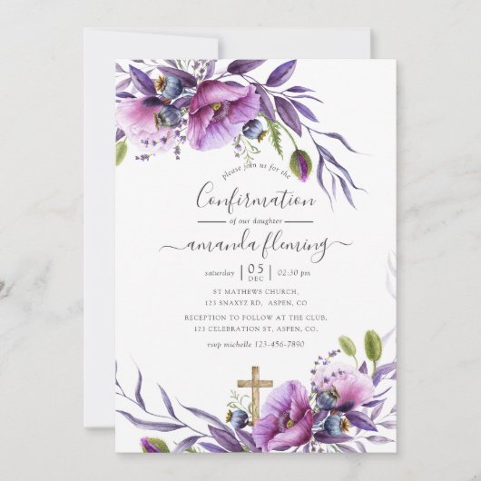 Invitation Confirmation de floraison violet pourpre du pavot (Devant)